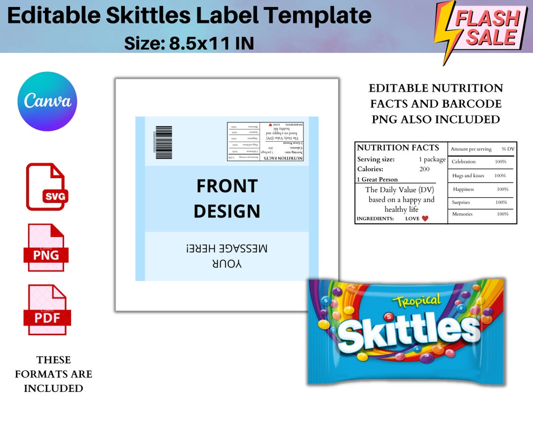 Skittles Wrapper Template Skittles Candy Wrapper Template - Etsy
