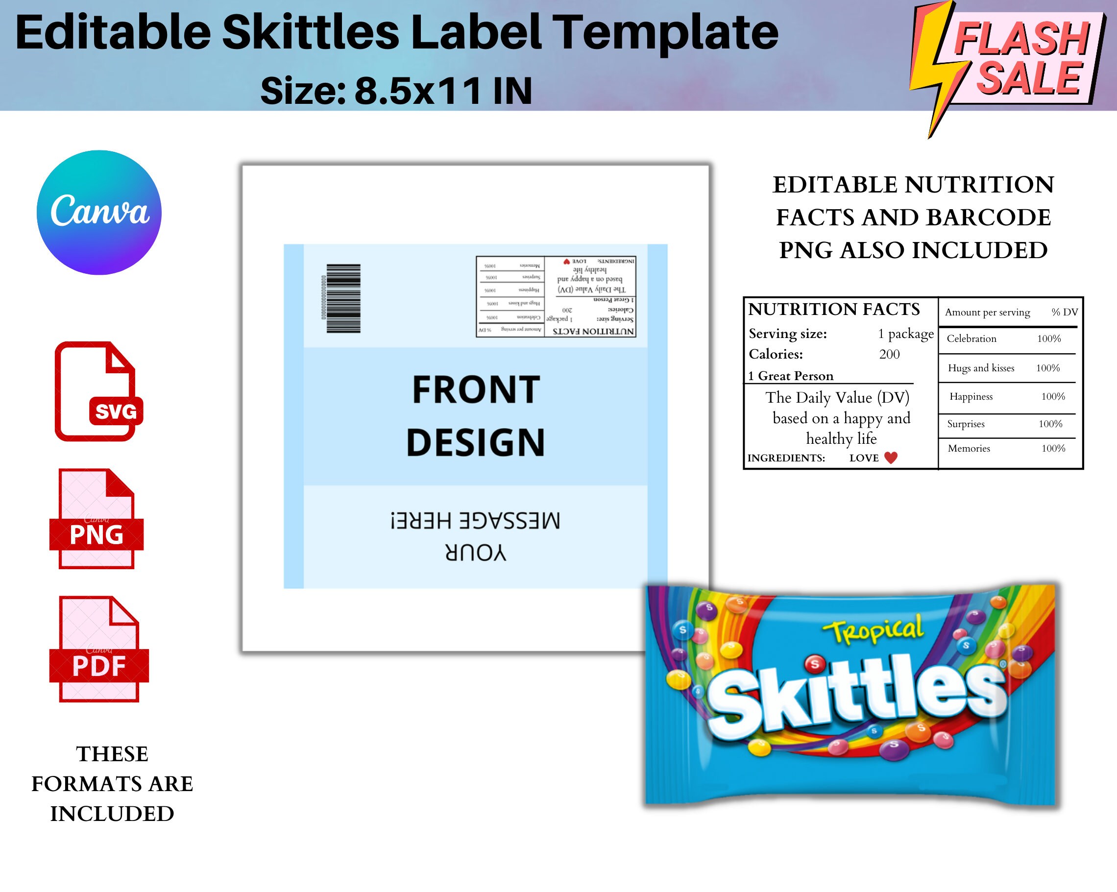 Skittles Wrapper Template Skittles Candy Wrapper Template Etsy