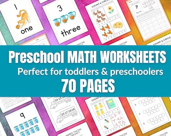 Preschool Math Worksheets: Number Flashcards, Tracing, Addition (Digital Download)