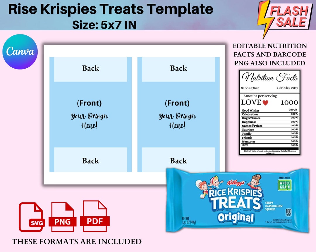 Rice Krispies Treat Label Template Rice Krispies Wrapper - Etsy Australia