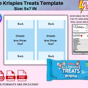 Rice Krispies Treat Label Template Rice Krispies Wrapper - Etsy