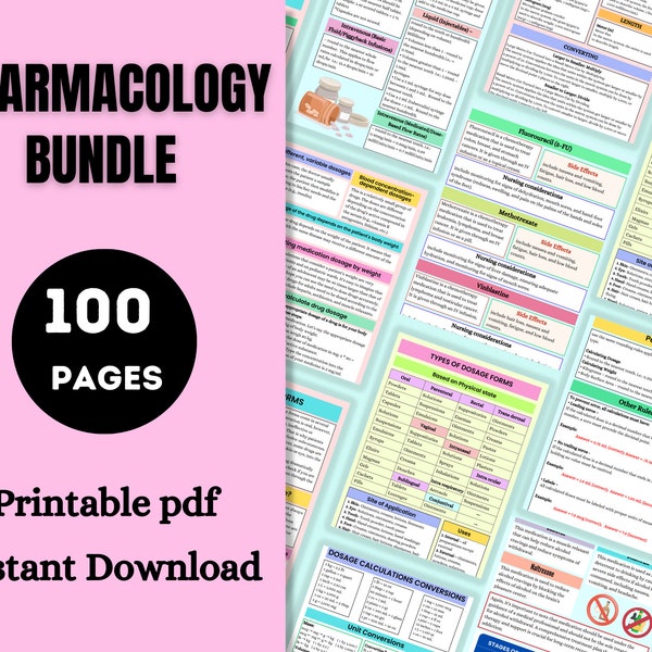 Pharmacology Bundle | Nursing School Notes | Pharmacology Notes Printable 100 pages | Nurse Report Sheet | Medication Guide | Download