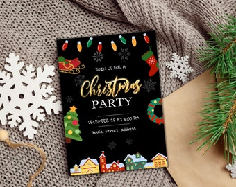 Editable Christmas Party Invitation: Canva Template (5x7 inches)