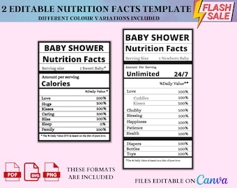 Baby Shower Nutrition Facts Label: Editable Template (Digital Download)