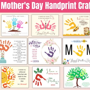 10 Diseño Arte con huellas de manos para el Día de la Madre, Manualidades para bebés y niños pequeños, Regalo para la madre, Feliz Día de la Madre, Actividad de bricolaje para niños en edad preescolar, Impresión digital