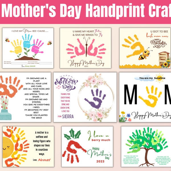 10 Design Mother's Day Handprint art, Baby Toddler Kids craft, Gift for mother, Happy Mother's day, preschooler DIY activity, Digital Print