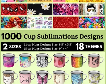 1000 Cup Sublimation Designs Bundle: 18 Themes (Digital Download)