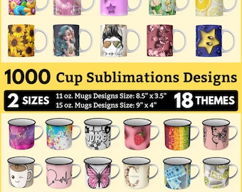 1000 Cup Sublimation Designs: 18 Themes (Digital Download)