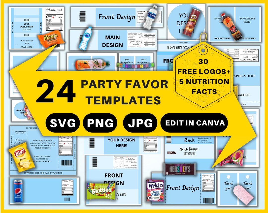 24 Party Favor Templates Template Bundle Party Favors Chip - Etsy