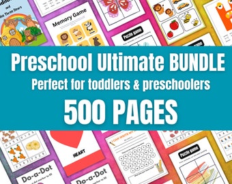 Preschool Learning Bundle: 500+ Activity Worksheets (Digital Download)