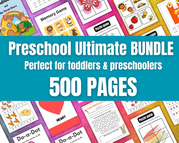 Preschool Learning Bundle: 500+ Activity Worksheets (Digital Download)