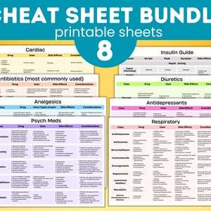 Cheat Sheet Bundle | 8 pages | Nursing Notes | Digital Download | Nursing School Notes | Medication Guide | Pharmacology