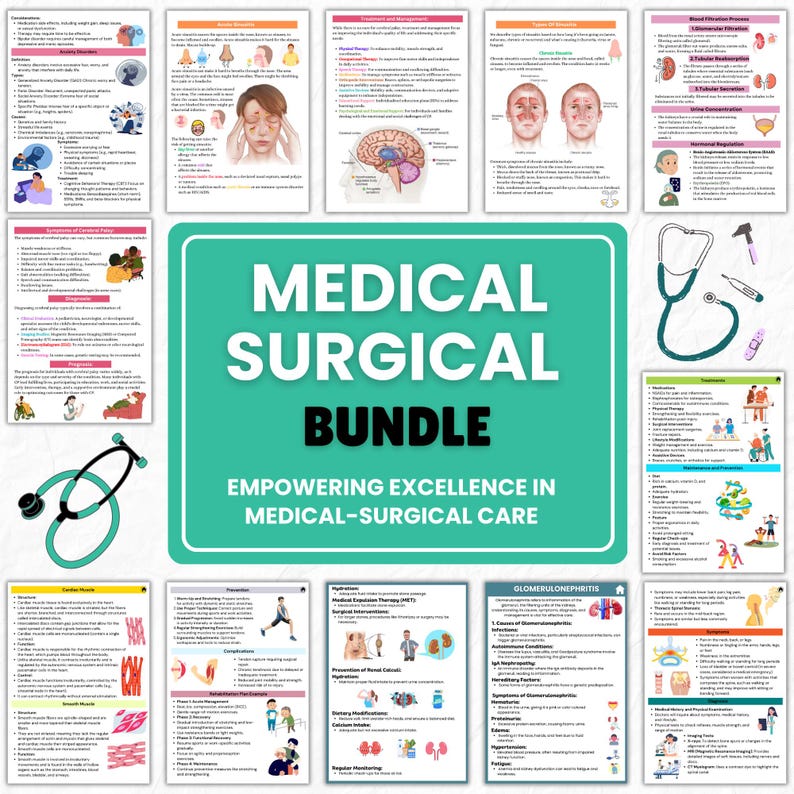 Medical Study Guide Medical Surgical Nursing Study Bundle: Notes, Flashcards, Stickers ...