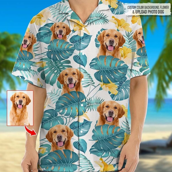 Personalized Photo Upload Dog Men's Hawaiian Shirt, Personalized Dog Face Shirt, Personalized Hawaiian Shirt, Hawaiian Aloha Shirt