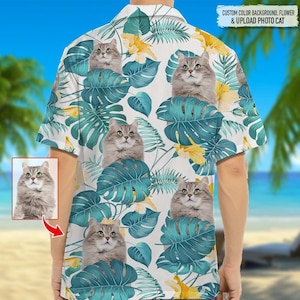 Personalized Photo Upload Cat Men&#39;s Hawaiian Shirt