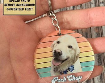 Vintage Retro Pet Photo Keychain: Personalized Dog Cat Memorial Gift