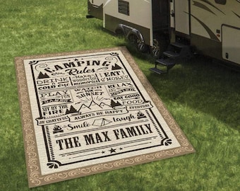 Camping Rules Custom Family Name Camping Patio Rug