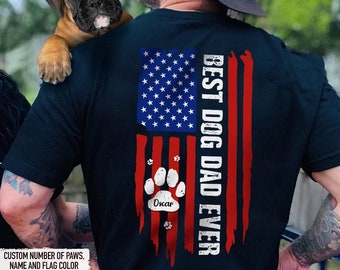 Personalized Dog Dad Shirt: American Flag, Custom Dog Paw Gift