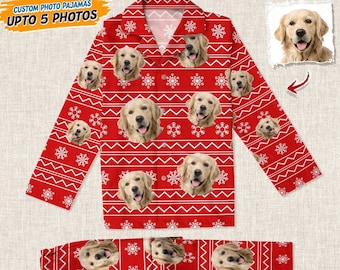 Custom Photo Christmas Dog Pajamas, Pet Face Pajamas, Custom Dog Photo Pajamas