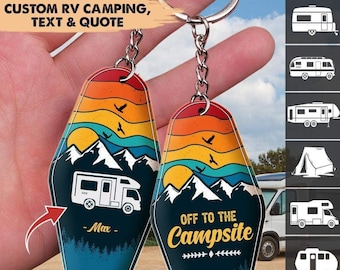 Retro Sunset Camping Keychain, Custom RV Camping, Camping Gift Accessories, Camping Decor, Personalized Custom Funny Keychain