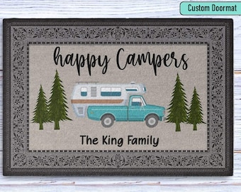 Happy Campers Personalized Camping Doormat, Camping Welcome Mat, Custom Doormat, Personalized Doormat, Camper Decor, Camper Doormat