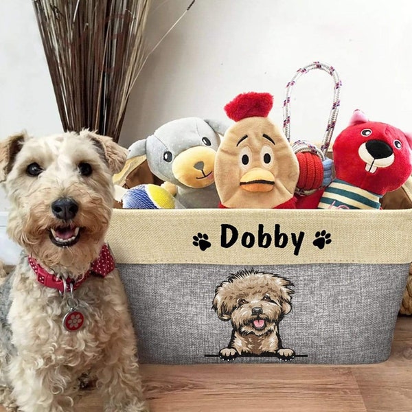 Cartoon Dog Toys Bin Storage, Dog Lovers Gift, Custom Dog Name, Personalised Dog/Cat Toy Storage Basket, Perfect For Storing Your Pets Toys