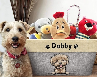 Cartoon Dog Toys Bin Storage, Dog Lovers Gift, Custom Dog Name, Personalised Dog/Cat Toy Storage Basket, Perfect For Storing Your Pets Toys