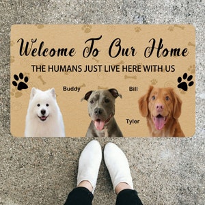 Custom Doormat with Dog Cat Pet Name and Photo Funny Personalized Pet Doormat Large Welcome Indoor Outdoor Entry Rug Front Door Mat Rubber