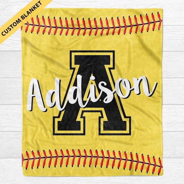 Personalized Custom Softball Blanket, Softball Lover Blankets, Personalized Softball Gift, Gift for Softball Girl, Custom Sport Gift