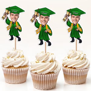 Custom Photo Graduate Personalized Cupcake Toppers Graduation Day Party Decor