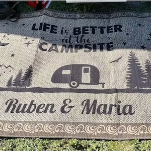 Life Is Better At The Campsite Camping Patio Rug, Gift ideal for all occasions