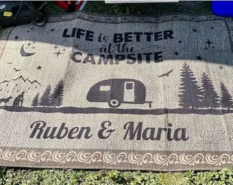 Life Is Better At The Campsite Camping Patio Rug, Gift ideal for all occasions