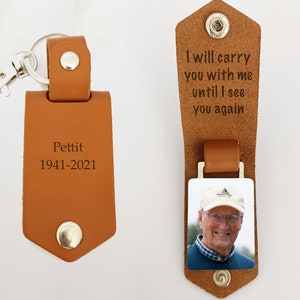 I Will Carry You With Me Memorial Vintage Leather Photo Keychain, Personalized Custom Family Memorial Photo Keychain, Memorial Keychain