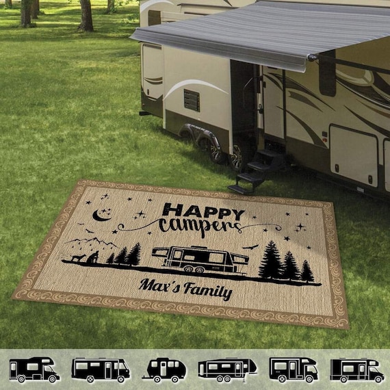 Happy Campers Camping Patio Rug, Patio Mat, Custom Camping Gift, Custom  Camping Rug, Custom Patio Rug, Camper Gift, Camping RV Mat 