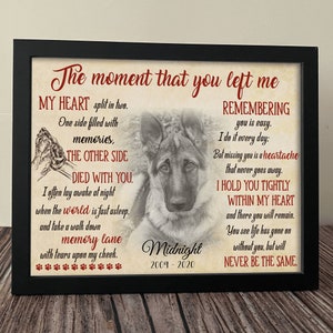 Personalized Dog Cat Memorial Picture Frame The Moment That You Left Me, Dog Lover Gift, Dog Memorial Picture Frame, Sympathy Picture Frame