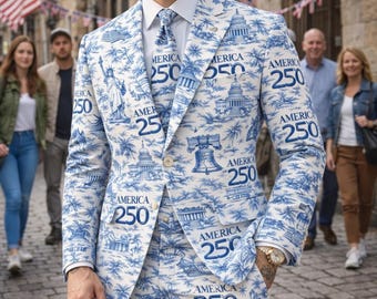 America 250th Anniversary Toile De Jouy Style Men's Suit