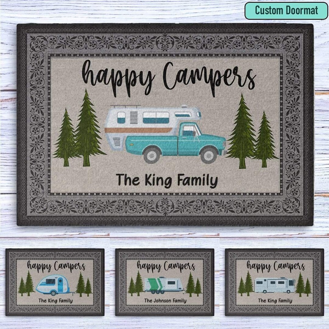 Happy Campers Personalized Camping Doormat, Camping Mat, Custom