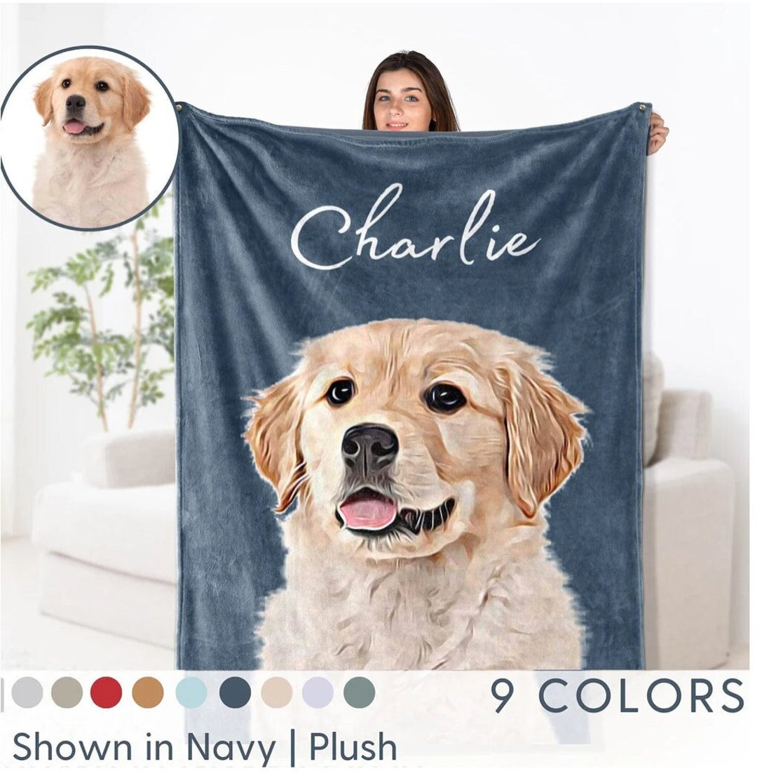 Custom Pet Photo Blanket: Personalized Dog or Cat Oil Painting Gift - Etsy