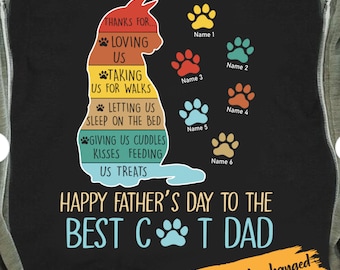 Personalized Cat Dad T-Shirt, Custom Cat Names, Vintage Style