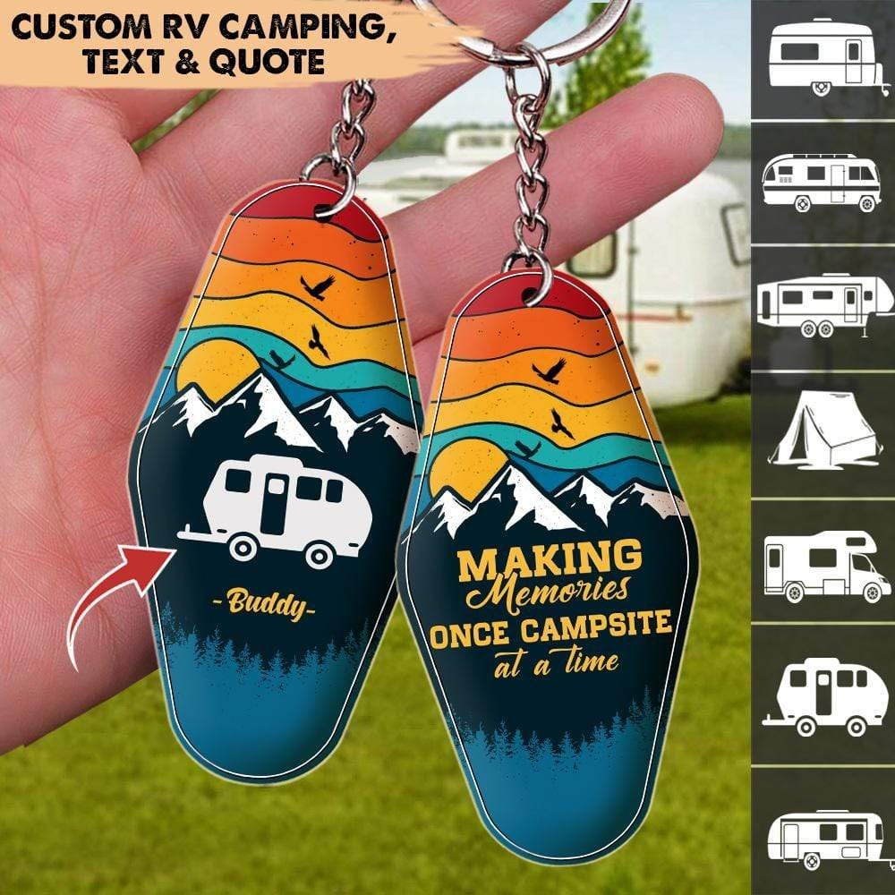 Retro Sunset Camping Keychain: Custom RV Gift, Personalized Acrylic ...
