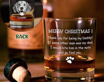 Custom Photo Dog Dad Rock Glass, Christmas Gift