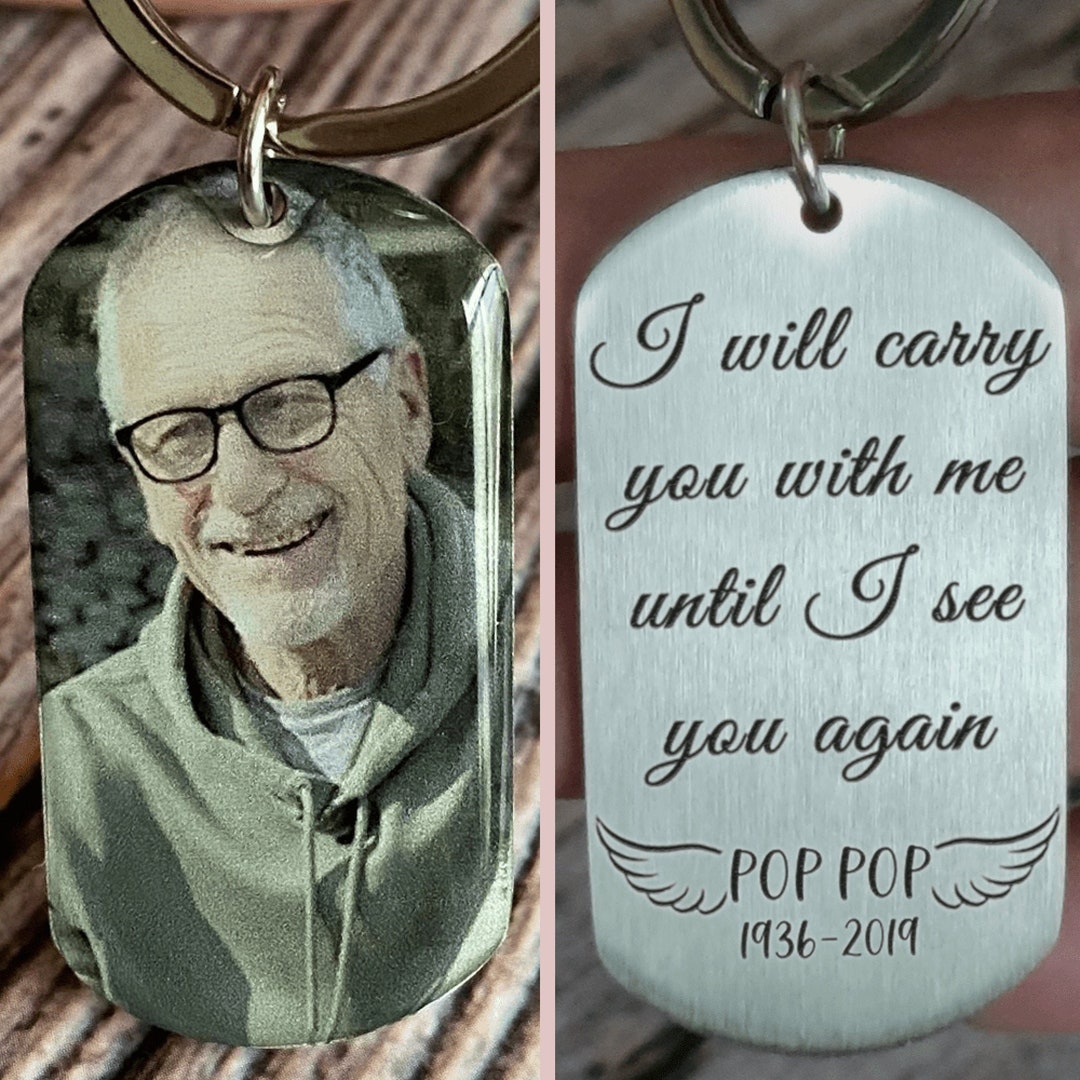 Personalized Custom Family Memorial Photo Keychain, I Will Carry You