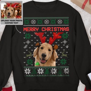 Upload Photo Christmas Ugly Dog Cat Sweatshirt Hoodie, Dog Lover Sweater Christmas, Custom face Sweatshirt, funny ugly christmas sweater