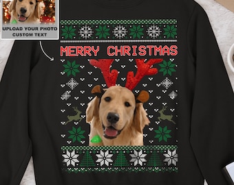 Custom Pet Photo Ugly Christmas Sweatshirt: Dog Cat Lover Gift