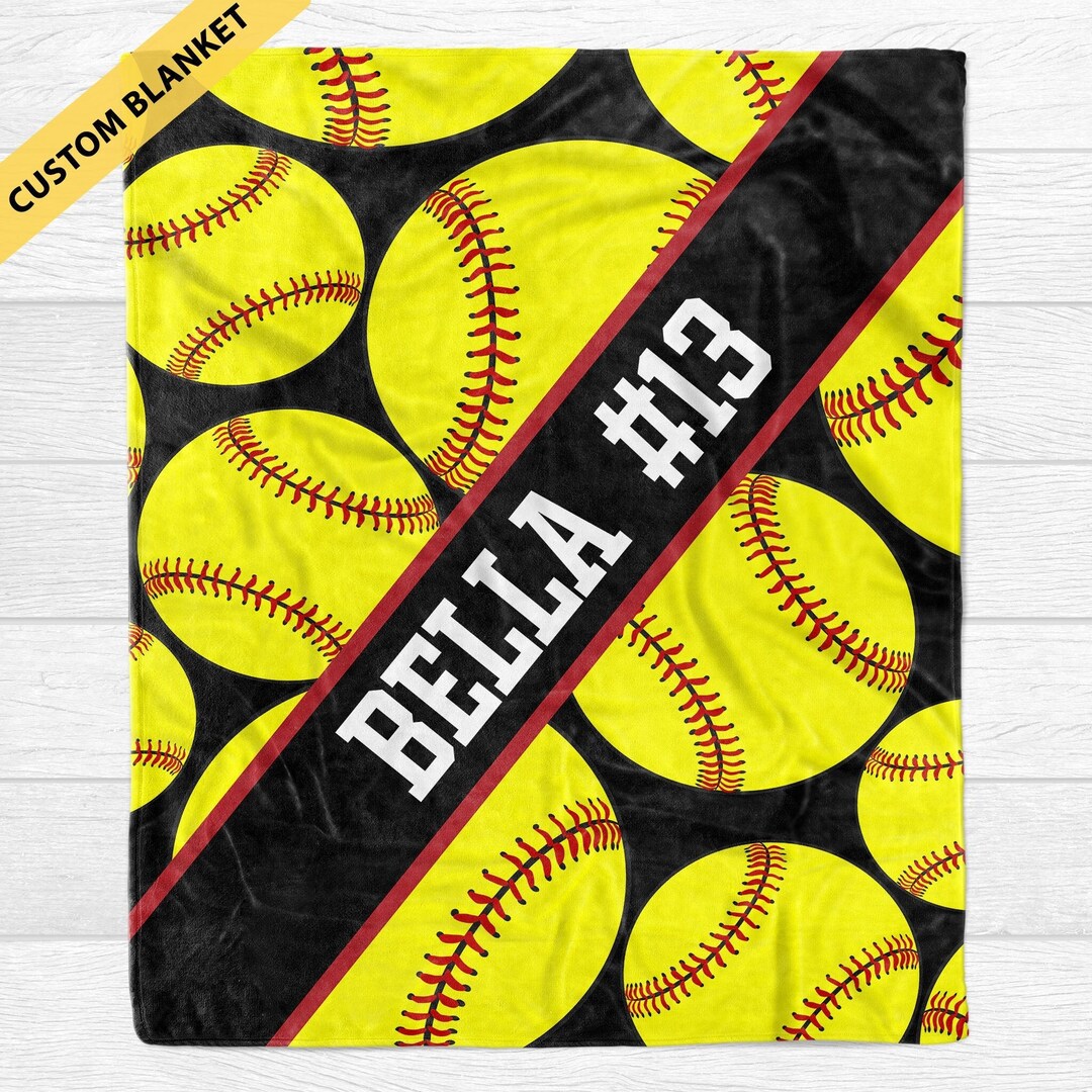 Personalized Custom Softball Blanket, Custom Softball Blankets