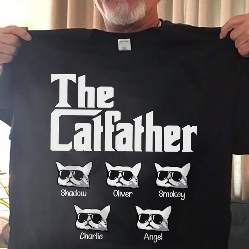 The Catfather Personalized Custom Cat Dad Shirt, Cat Dad Shirt, Gift For Him, Personalized Cat Shirt for Men, Christmas Gift For Father image 1