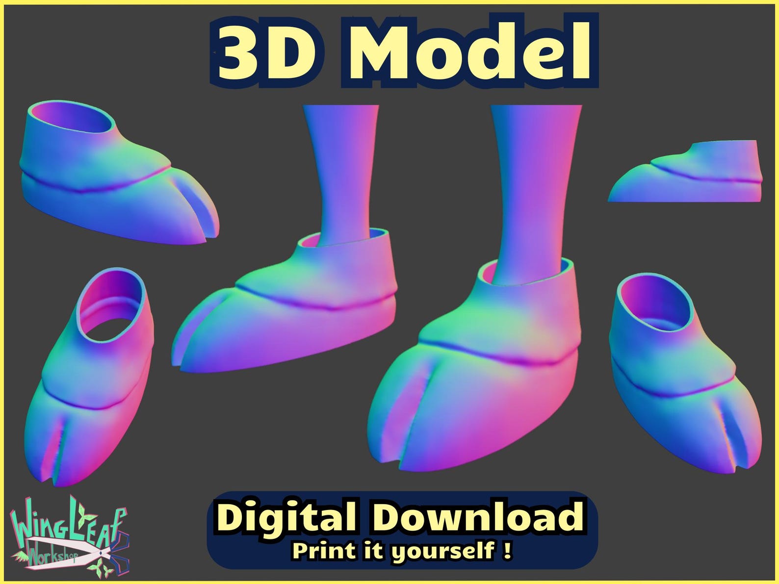 Fursuit Feet Paws Base 3D Model - Hooves Plantigrade STL, Blend ...