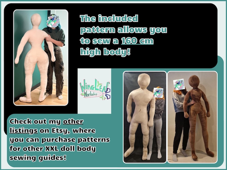 New Plush HUMAN SIZE Doll Body PDF Pattern + Detailed Instructions ...