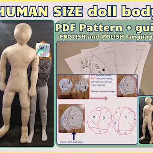 Pluche mannelijk HUMAN SIZE poppenlichaam pdf-patroon + gedetailleerde instructies/gids voor het naaien van je eigen pluche mens, digitale sjabloon, manvorm