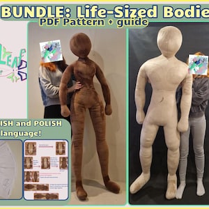 Pluche BUNDEL dames en heren HUMAN SIZED poppenlichamen pdf-patroon + instructies/gids voor het naaien van je eigen knuffel, digitale sjabloon, manvorm
